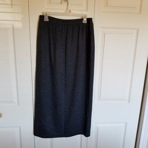 Midi Length, Gray, Knit, Pencil Skirt with Decorative Buttons